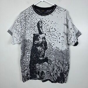 Teddy Fresh Mens Black White Bear All Over Graphic Print AOP T Shirt Top